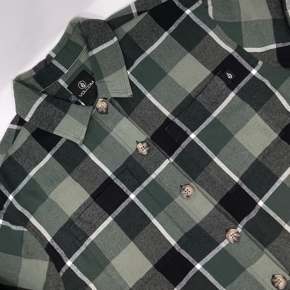 Volcom‎ Button Up Soft Flannel Shirt Oversize Me Unisex Womens M / Mens S Green